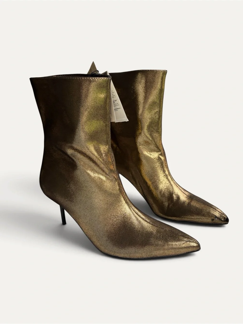 ZARA Metallic Bronze Pointed Ankle Boots Booties